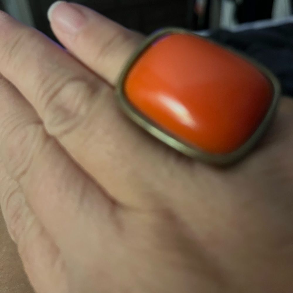 Resin orange ring with bronze band size 7.5